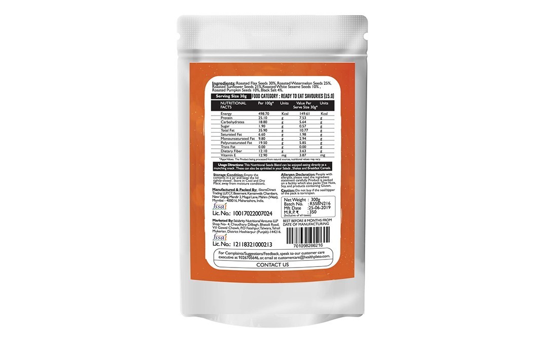 Nutriplato Roasted 5 Seeds Blend Flax-Pumpkin-Sunflower-Watermelon-Sesame   Pack  300 grams